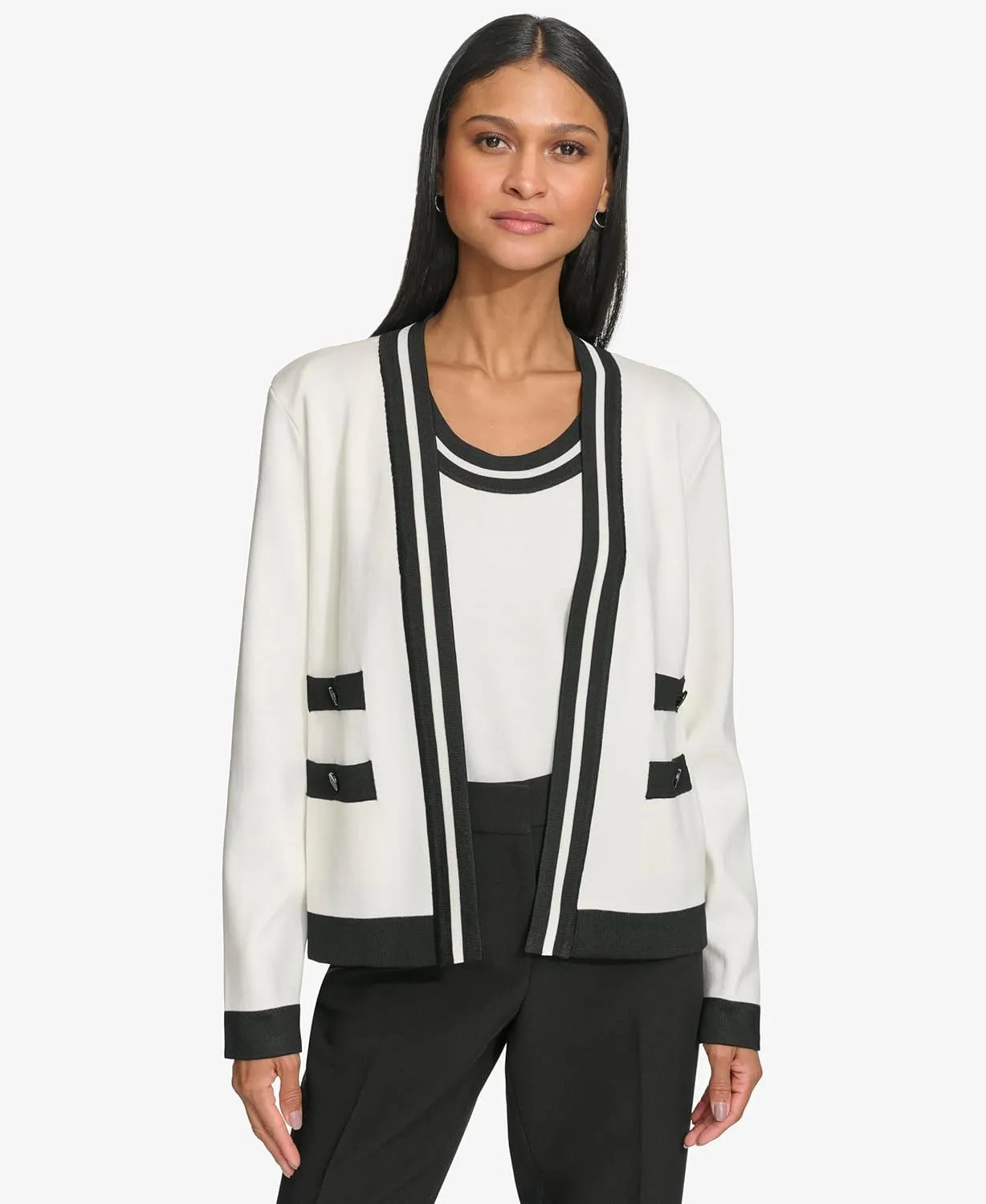 KARL LAGERFELD PARIS Women's Business Casual Lightweight Knit Cardigan
