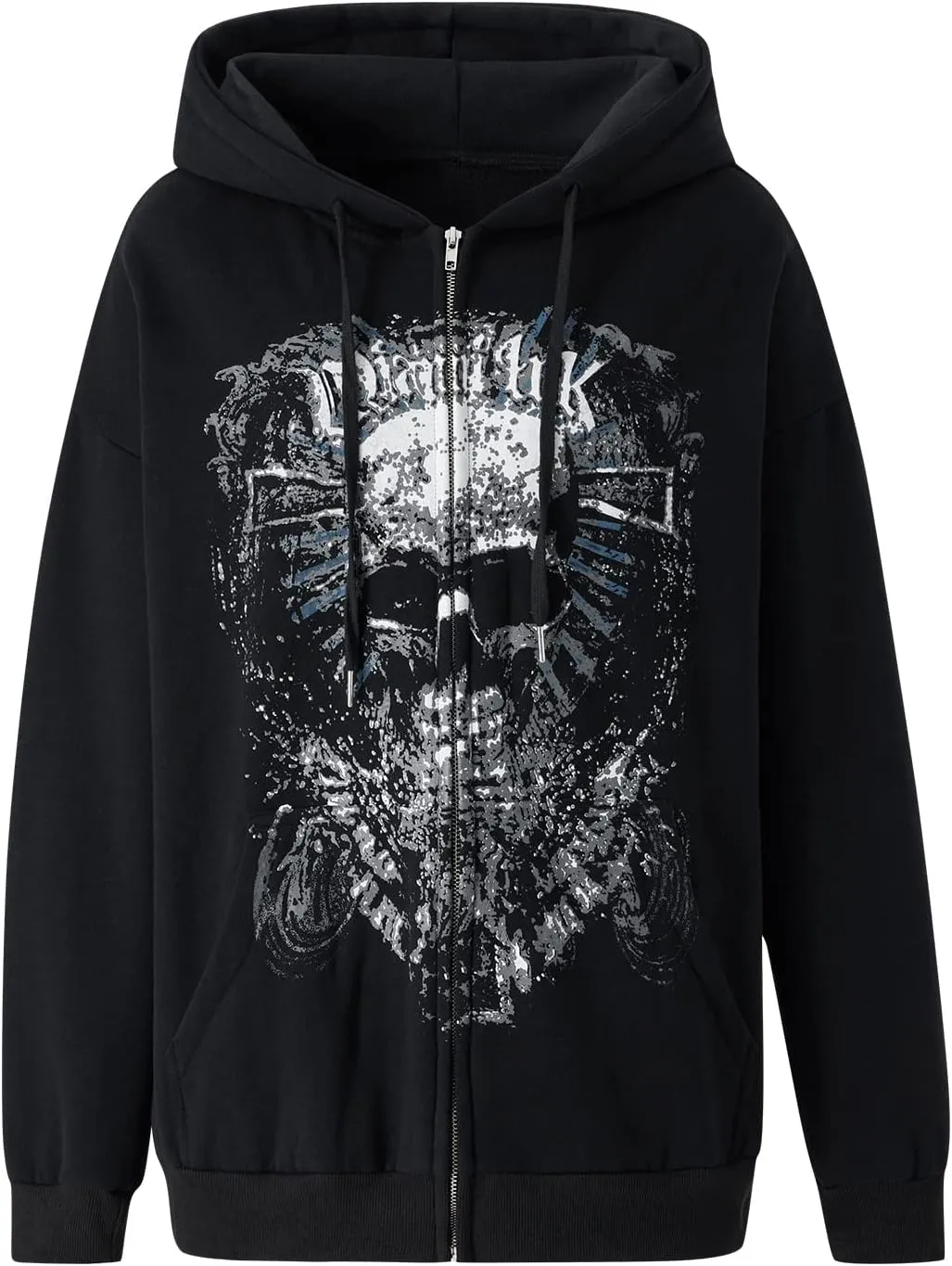 Karwuiio Women Men Zip Up Hoodie Y2k Vintage Graphic Oversized Sweatshirt Jacket Pullover Coats Gothic Streetwear