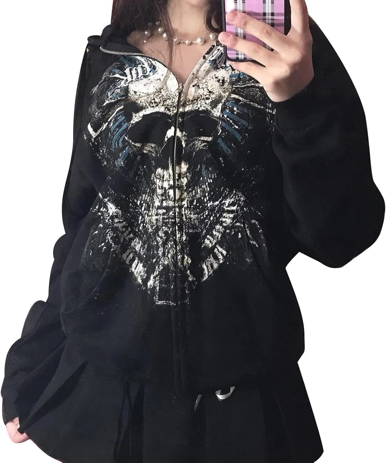 Karwuiio Women Men Zip Up Hoodie Y2k Vintage Graphic Oversized Sweatshirt Jacket Pullover Coats Gothic Streetwear