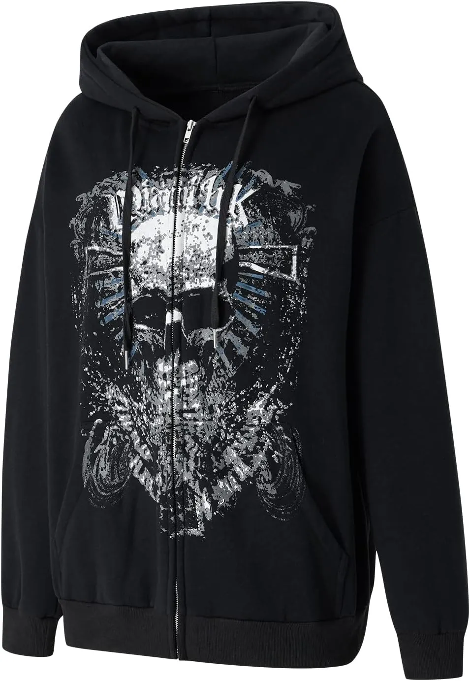 Karwuiio Women Men Zip Up Hoodie Y2k Vintage Graphic Oversized Sweatshirt Jacket Pullover Coats Gothic Streetwear