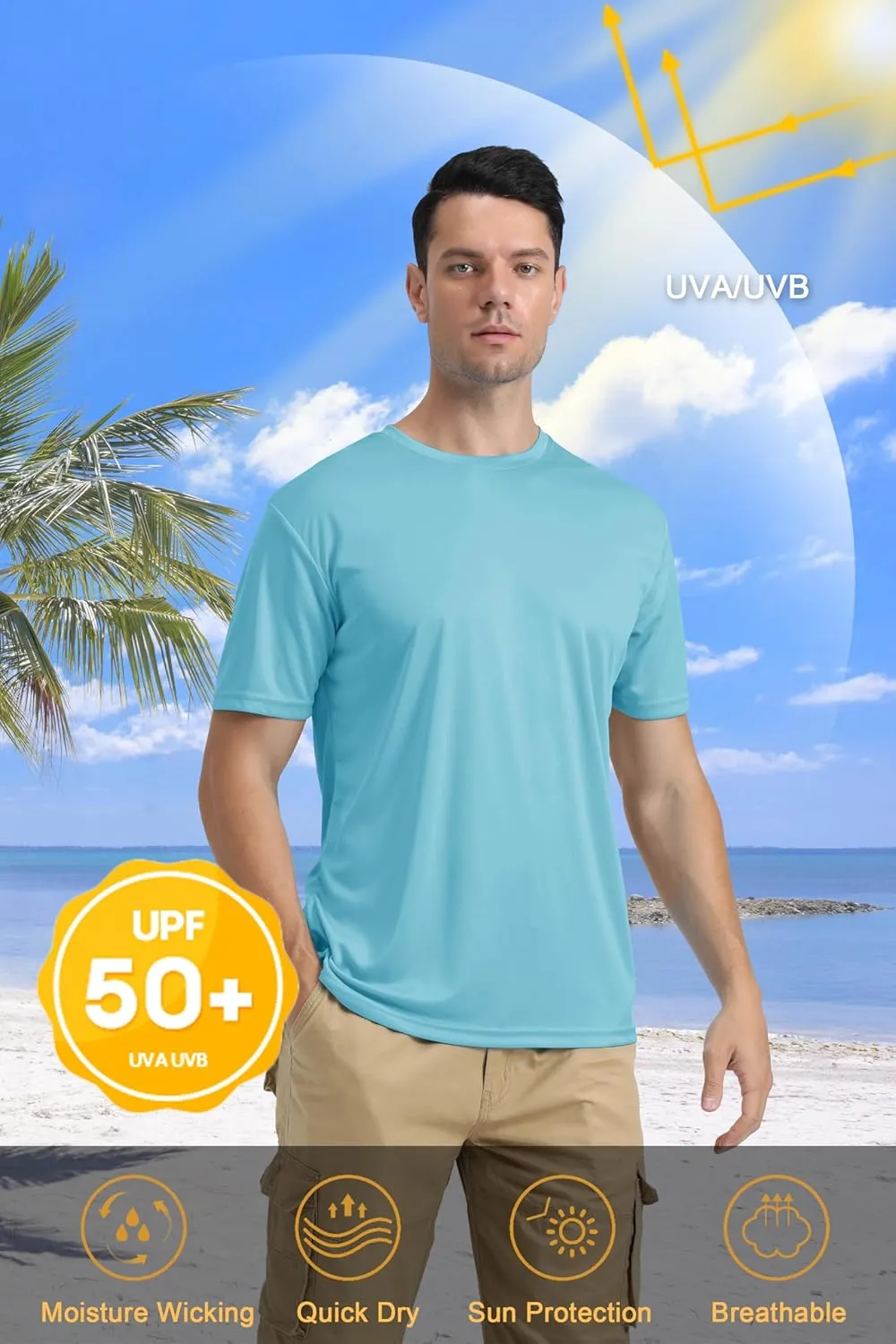 KEFITEVD Men's Short Sleeve UPF 50  Sun Protection Shirts Quick Dry Rashguard Swim Shirt SPF Workout Fishing Athletic T-Shirt