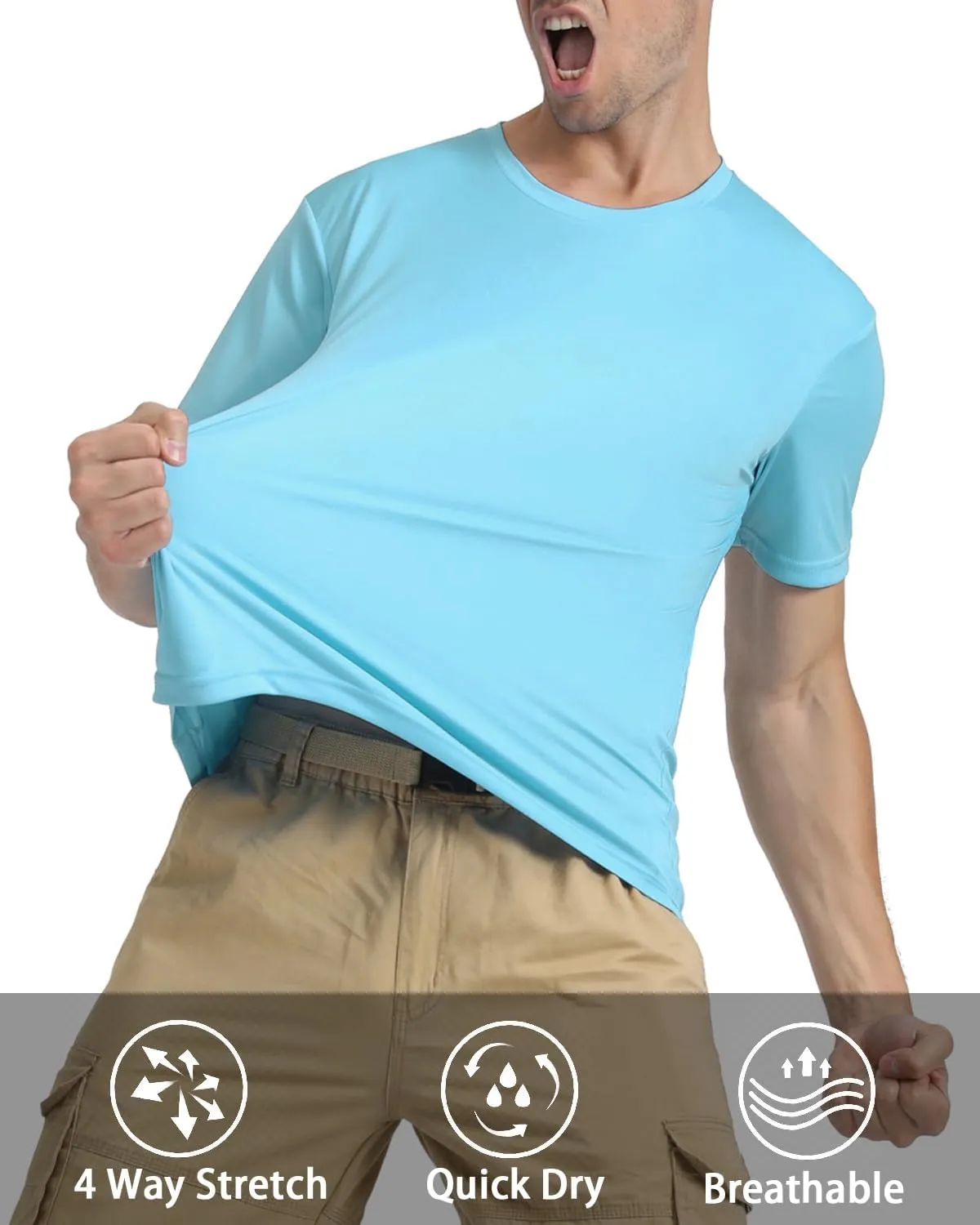 KEFITEVD Men's Short Sleeve UPF 50  Sun Protection Shirts Quick Dry Rashguard Swim Shirt SPF Workout Fishing Athletic T-Shirt