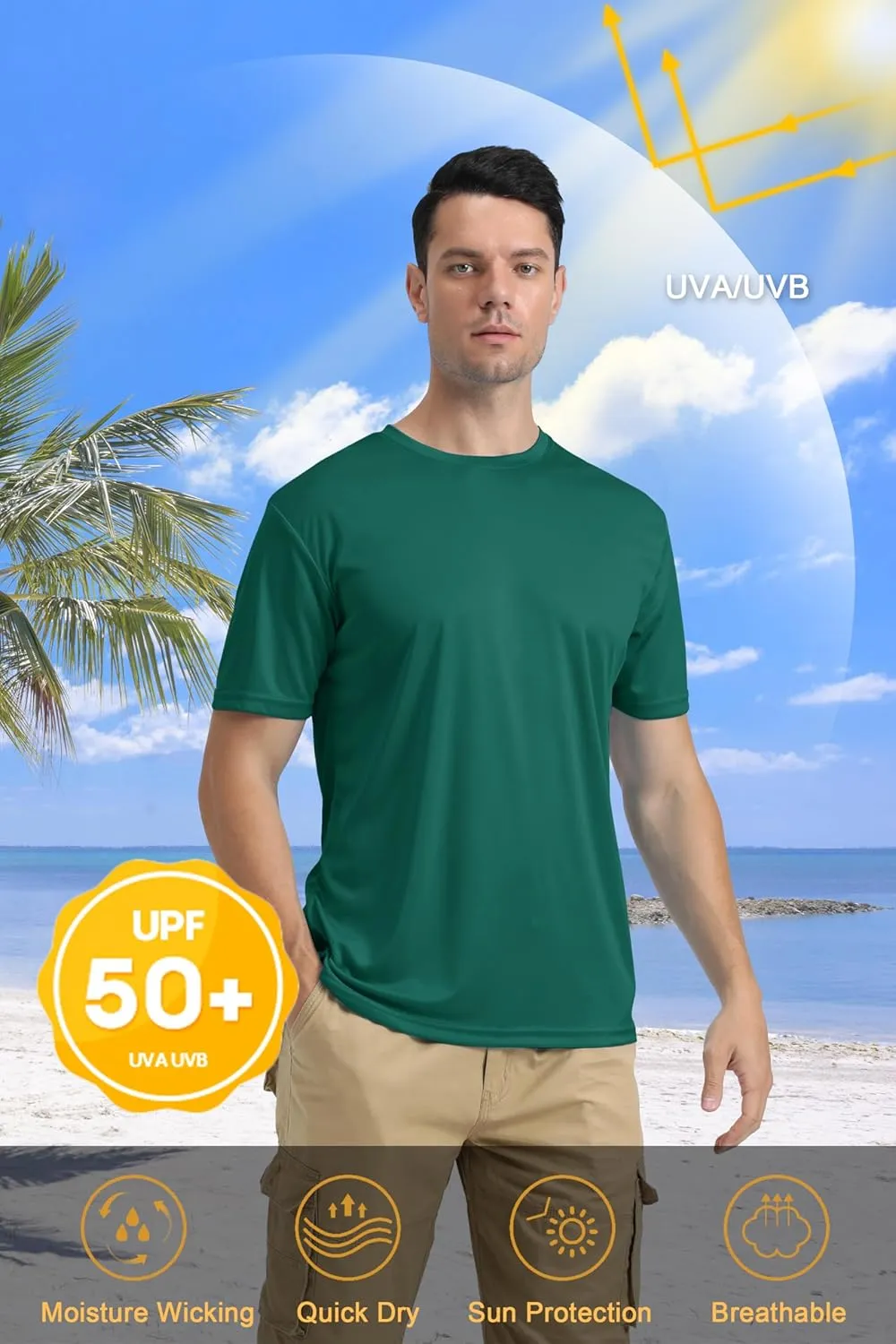 KEFITEVD Men's Short Sleeve UPF 50  Sun Protection Shirts Quick Dry Rashguard Swim Shirt SPF Workout Fishing Athletic T-Shirt