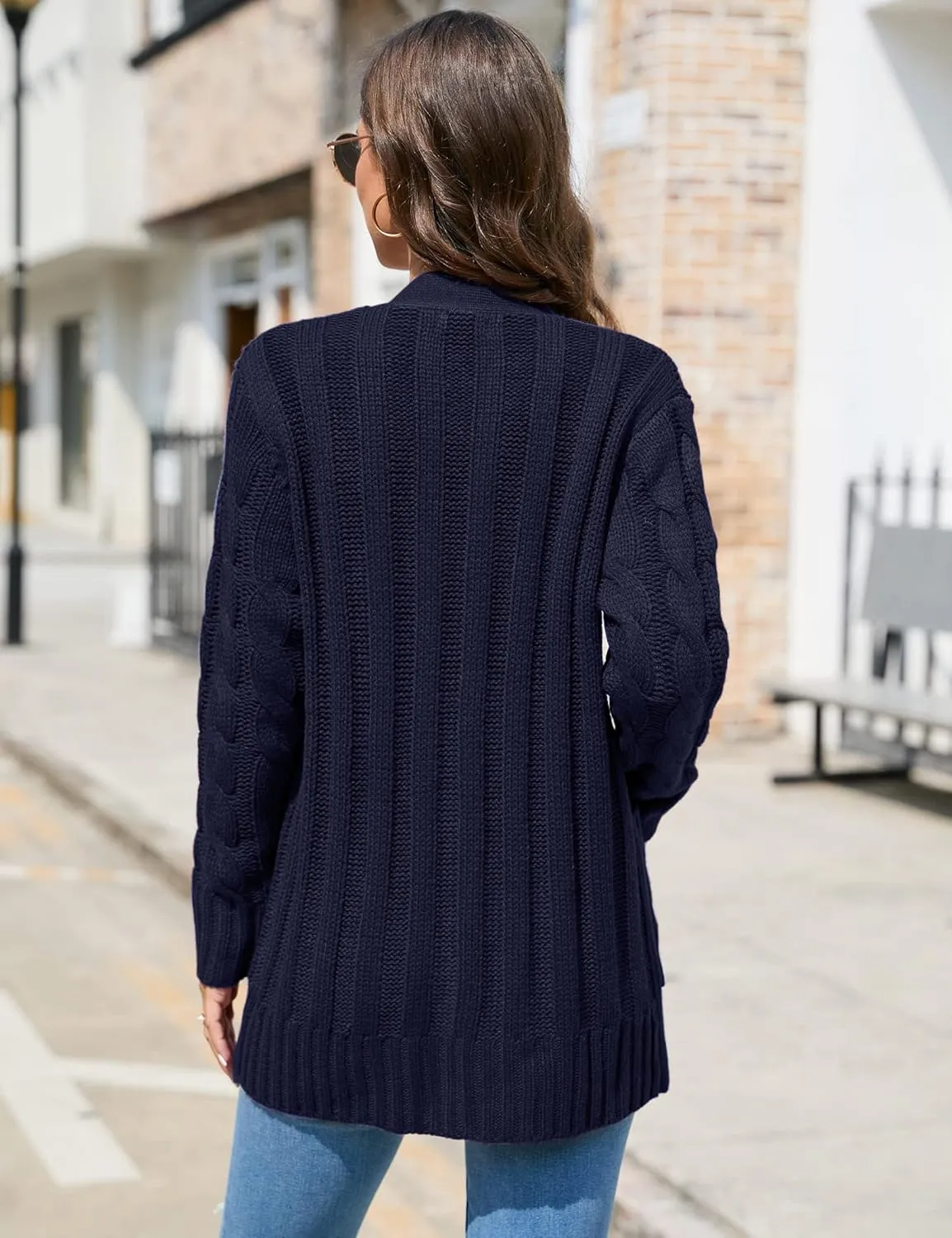 KOJOOIN Women's Casual Button Down Cardigan Sweaters Chunky Long Sleeve Cable Knit Outerwear Coat with Pocket