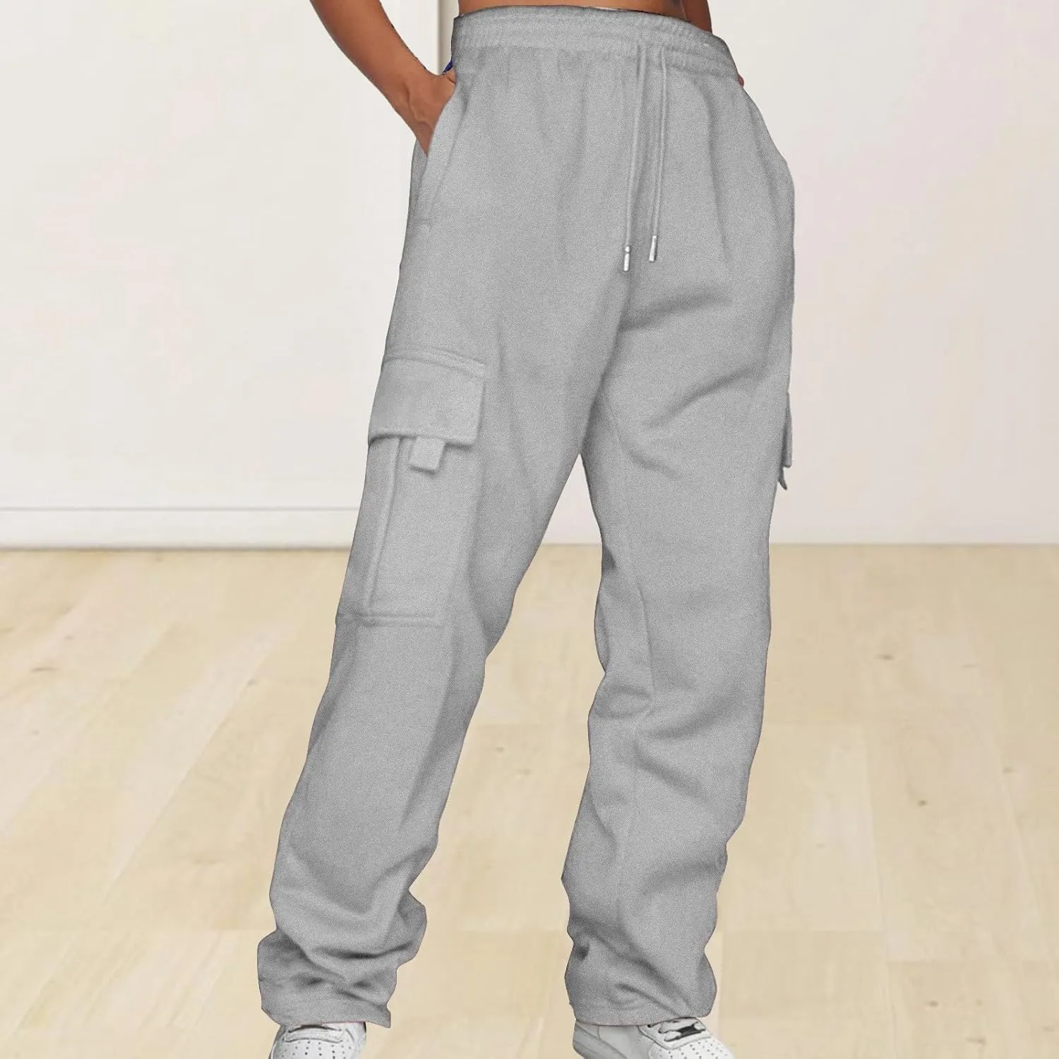 Ladies' Solid Drawstring Elastic Waist Pocket Pants Slacks 2XL Dresses for Women Plus Size