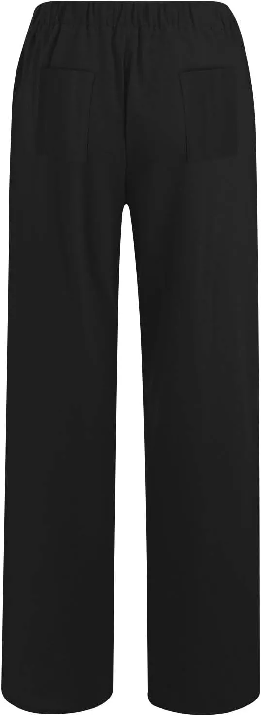 Lastesso Palazzo Pants for Women Casual Lightweight Linen Cotton Outfits with Pockets Soft High Waist Summer Lounge Trousers