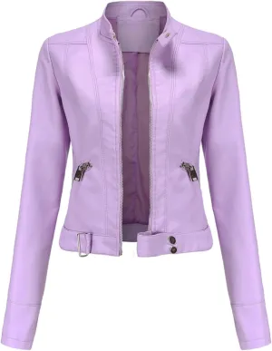 Leather Jacket for Women-Girl Faux Leather Jackets, Zip Up Motorcycle Short Pu Moto Biker Outwear Slim Fit Coat