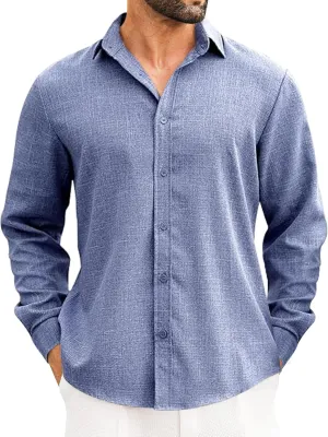 LETSEE Men's Linen Shirts Long Sleeve Untucked Casual Button Down Shirts for Men Business Dress Clothes Fashion Beach Tops