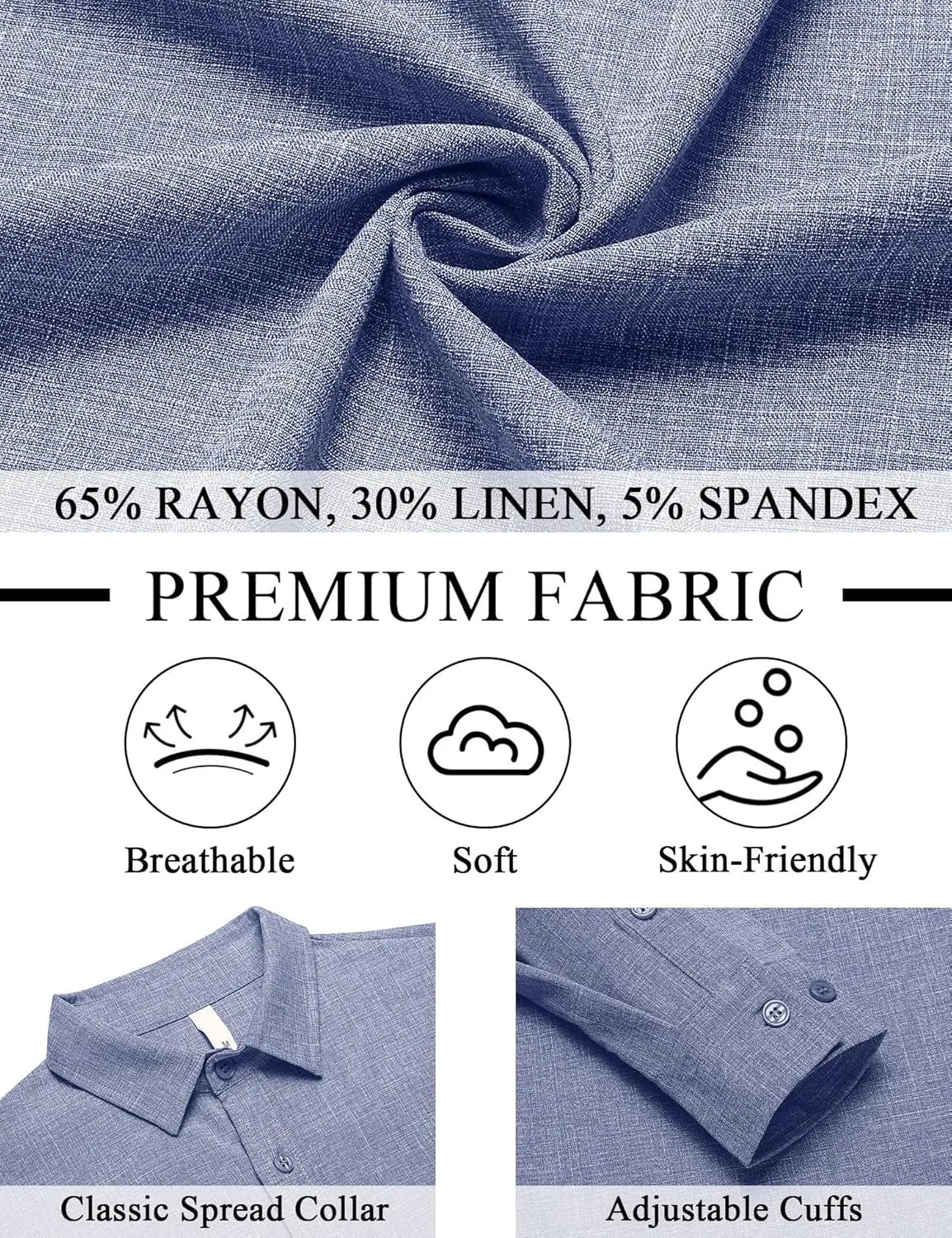 LETSEE Men's Linen Shirts Long Sleeve Untucked Casual Button Down Shirts for Men Business Dress Clothes Fashion Beach Tops