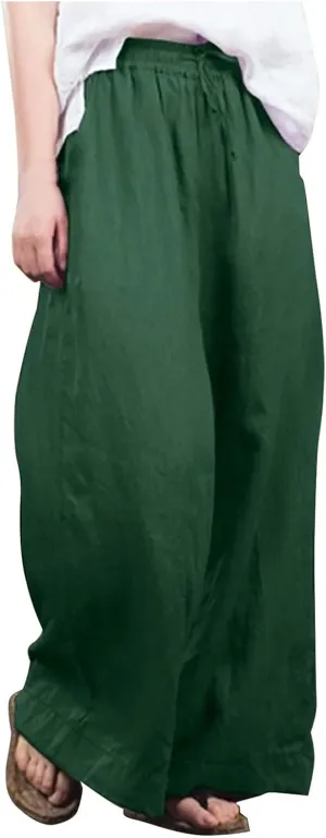 Linen Capri Pants for Women Plus Size Women's Linen Wide Leg Pants 2024 Summer Casual Loose Beach Palazzo Harem Pants