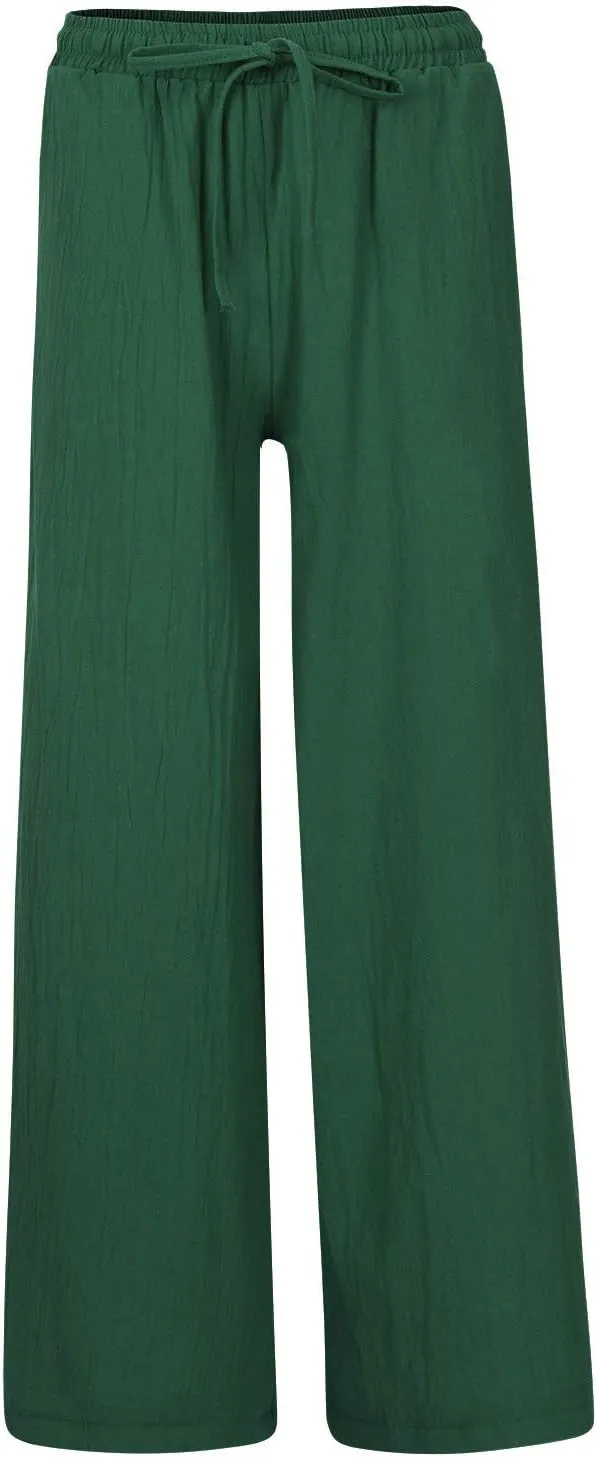 Linen Capri Pants for Women Plus Size Women's Linen Wide Leg Pants 2024 Summer Casual Loose Beach Palazzo Harem Pants
