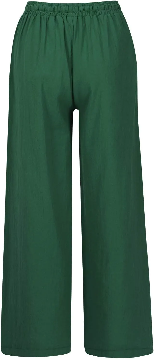 Linen Capri Pants for Women Plus Size Women's Linen Wide Leg Pants 2024 Summer Casual Loose Beach Palazzo Harem Pants