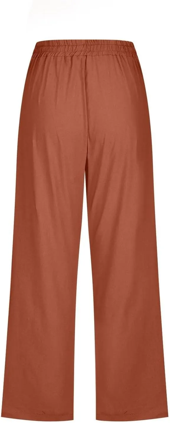 Linen Capris for Women 2024 Summer Lightweight High Waisted Cropped Pants Casual Loose Wide Leg Trousers with Pockets