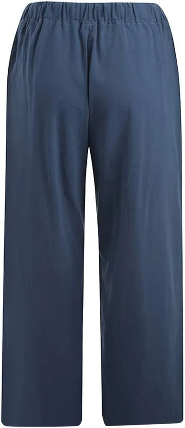 Linen Capris Pants for Women 2025 Summer Comfy Drawstring Waist Beach Pants Lightweight Cropped Trouser with Pockets