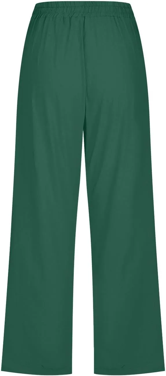 Linen Capris Pants for Women Casual Summer 2025 Wide Leg Loose Drawstring Elastic Waist Cropped Trouser Clothes