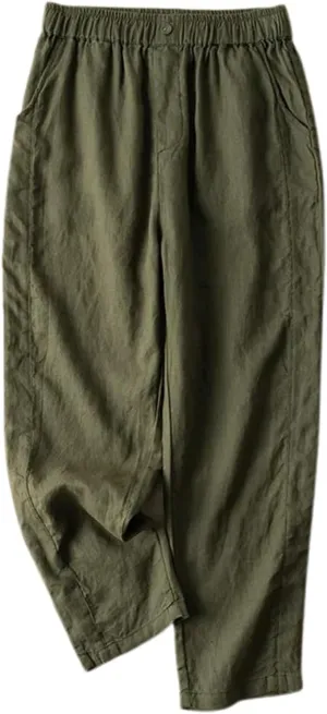 Linen Pants for Women 2025 Casual Summer High Elastic Waist Wide Leg Baggy Pants Comfort Beach Trousers with Pockets