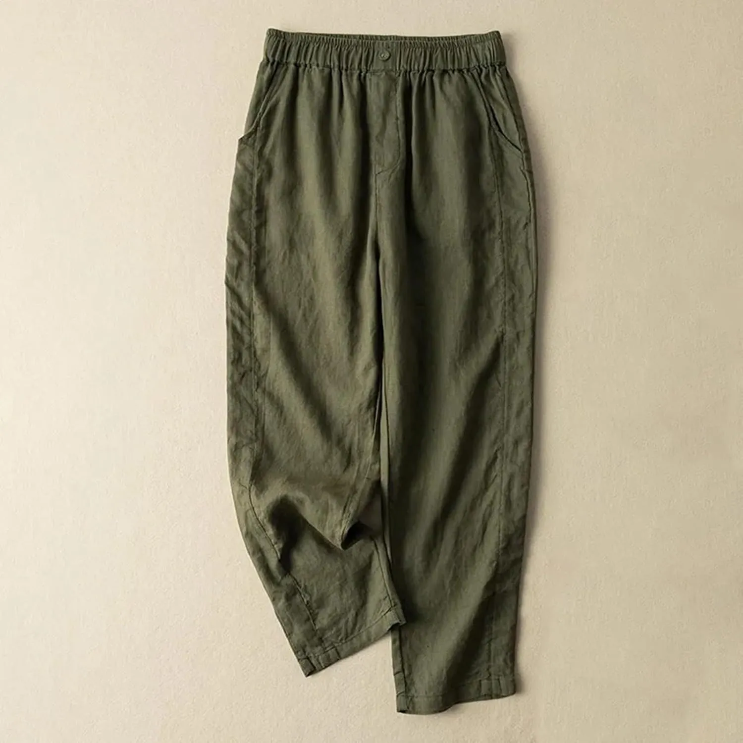 Linen Pants for Women 2025 Casual Summer High Elastic Waist Wide Leg Baggy Pants Comfort Beach Trousers with Pockets