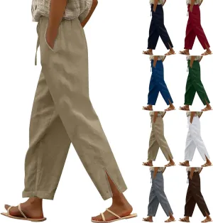 Linen Pants for Women 2025 Summer High Waist Straight Leg Lounge Pant Casual Loose Lightweight Split Beach Trousers
