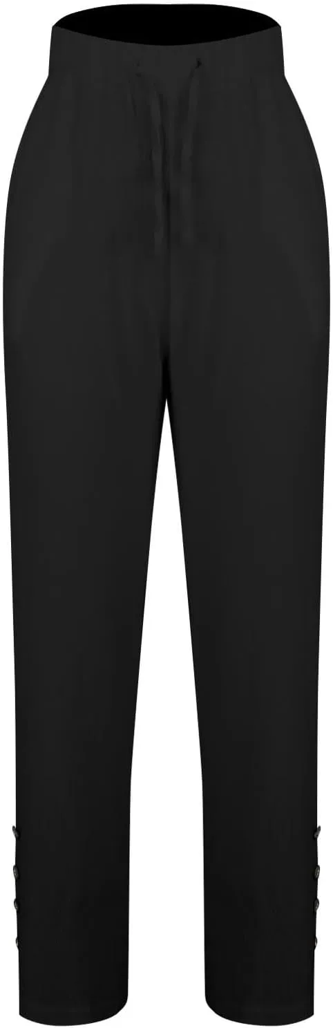 Linen Pants for Women Dressy Drawstring Side Button Wide Leg Pants Summer Lightweight High Waist Straight Leg Trousers