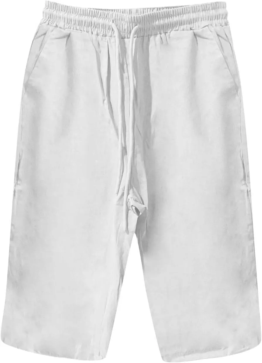 Linen Pants for Women Solid Color Casual Side Lace Summer Drawstring Pants with Pocket for Beach Vacations