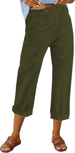 Linen Pants Women 2025 Capri Casual Elastic Waist Cropped Trouser Fashion Summer Resort Wear Beach Vacation Capris