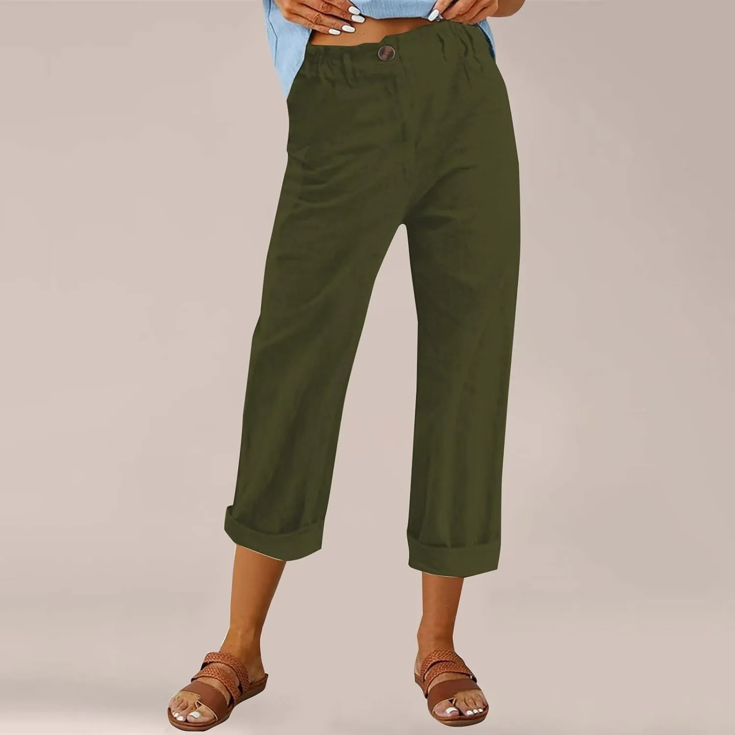 Linen Pants Women 2025 Capri Casual Elastic Waist Cropped Trouser Fashion Summer Resort Wear Beach Vacation Capris