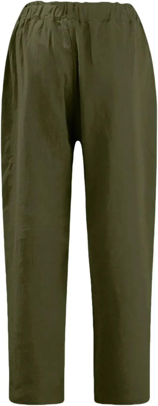 Linen Pants Women 2025 Capri Casual Elastic Waist Cropped Trouser Fashion Summer Resort Wear Beach Vacation Capris