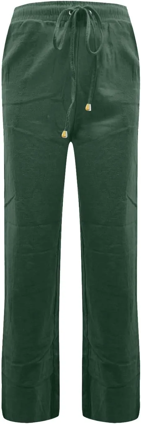 Linen Pants Women 2025 Summer Drawstring Pants Casual Loose Wide Leg Lounge Pants for Beach Travel Vacation