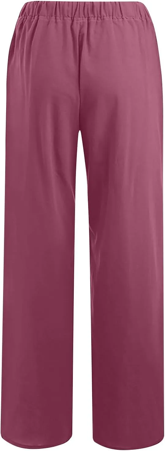 Linen Pants Women Casual Linen High Waist Pant Loose Fit Summer Pants Trousers Cotton Linen Palazzo Pants with Pockets