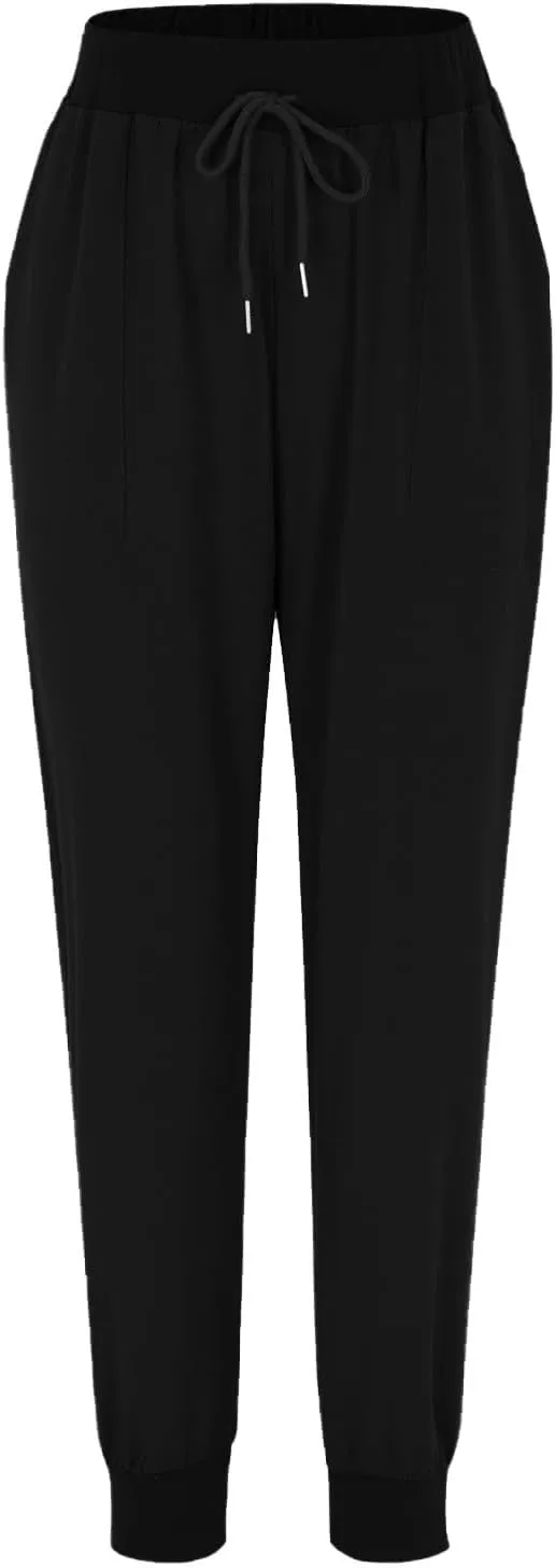 Linen Pants Women Dressy Pants Work Drawstring Elastic Waist Tapered Leg Summer Jogger Baggy Trousers with Pockets