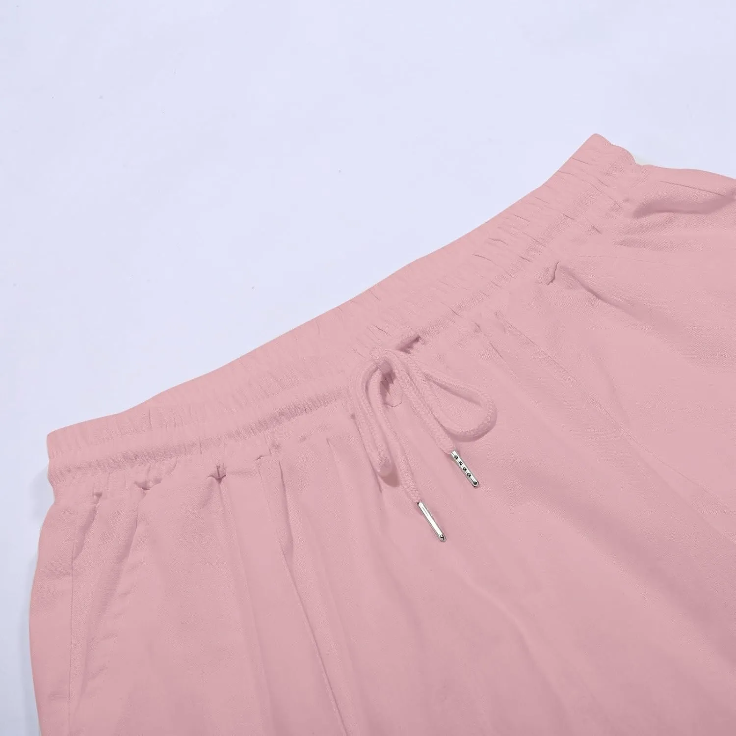 Linen Pants Women Loose Elastic Waist Ruffle Hem Palazzo Pants Summer Wide Leg Lounge Pants Comfy Beach Trousers