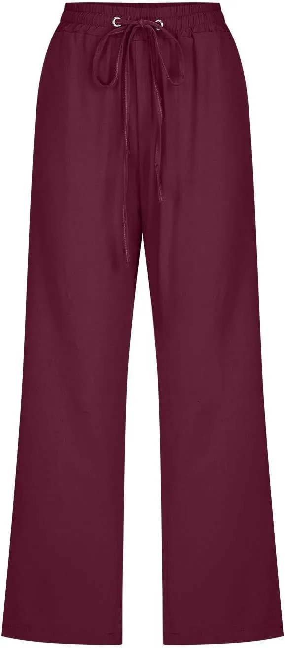 Linen Pants Women White Linen Pants Women Summer Pants 2024 Wide Leg Pants Woman Elastic Drastring Capris Trousers
