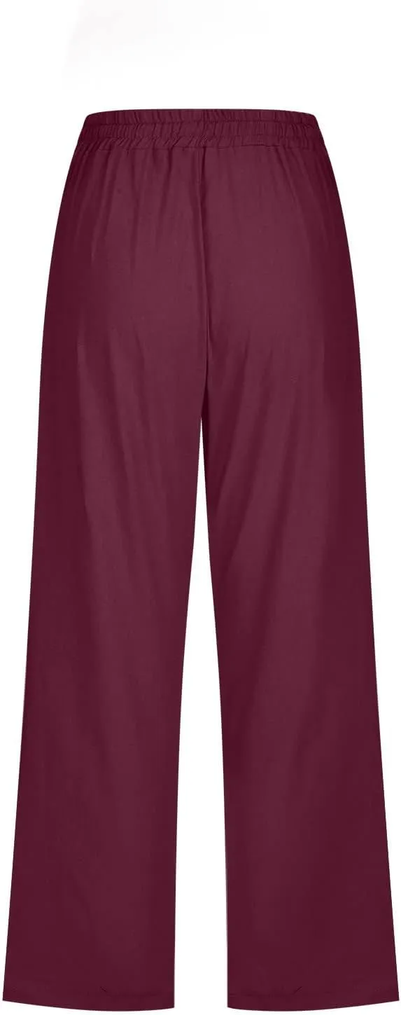 Linen Pants Women White Linen Pants Women Summer Pants 2024 Wide Leg Pants Woman Elastic Drastring Capris Trousers