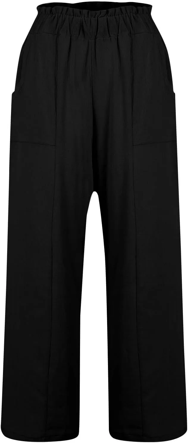 Linen Pants Women Wide Leg High Waist Casual Loose Palazzo Pants Summer Lightweight Flowy Beach Trousers Outfits 2025