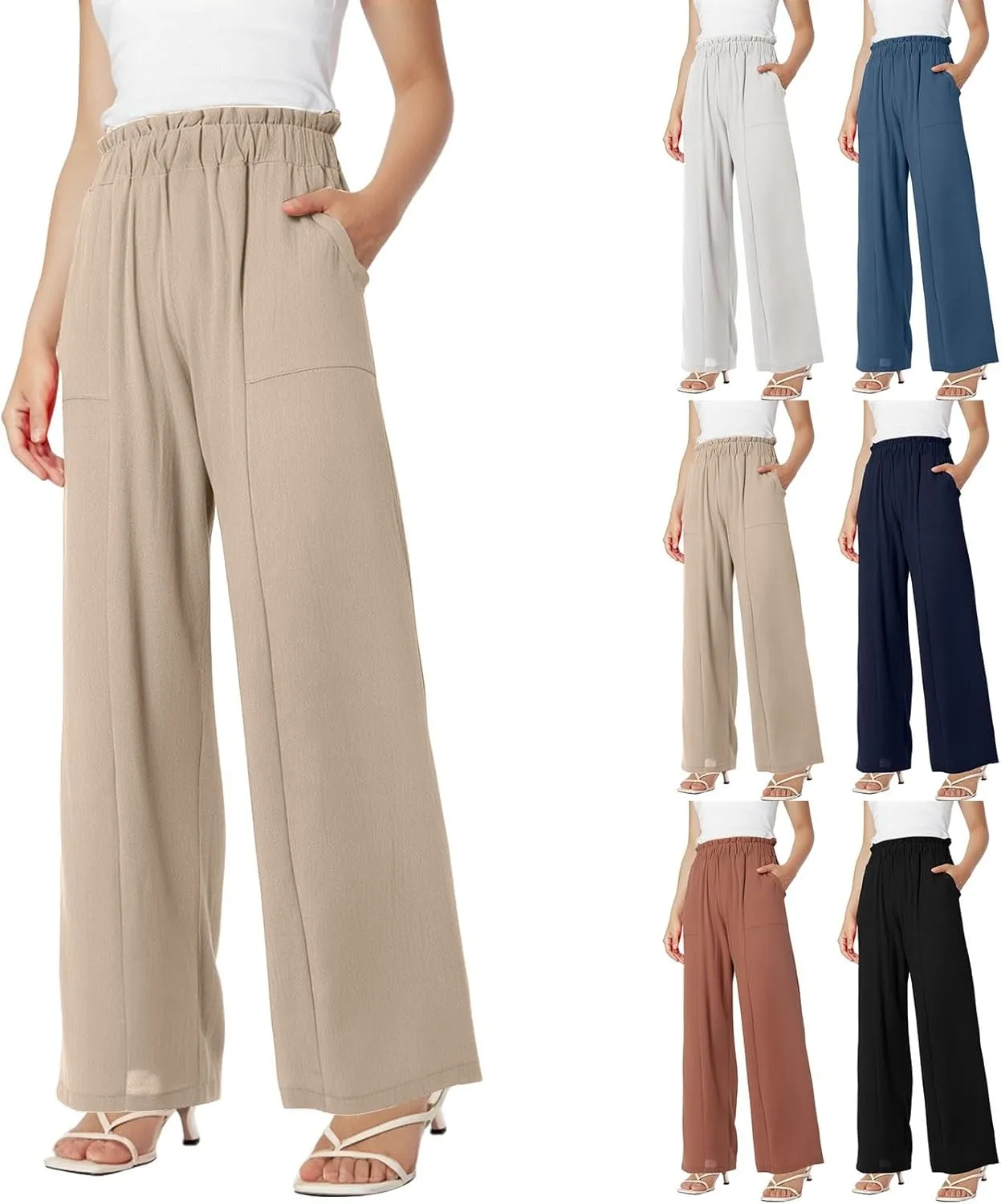 Linen Pants Women Wide Leg High Waist Casual Loose Palazzo Pants Summer Lightweight Flowy Beach Trousers Outfits 2025