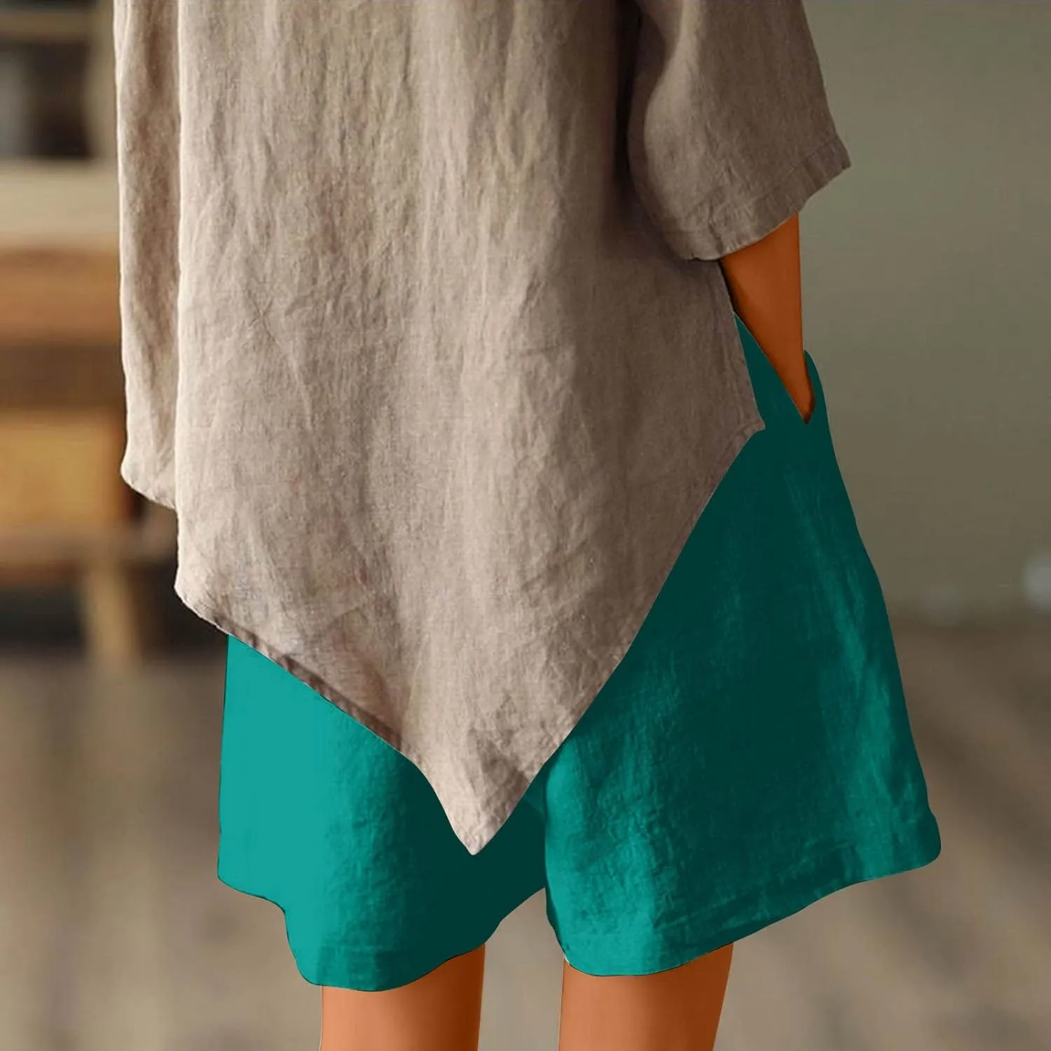 Linen Shorts for Women Casual Wide Leg Short Pants Summer Drawstring Beach Trouser High Waisted Lounge Pant