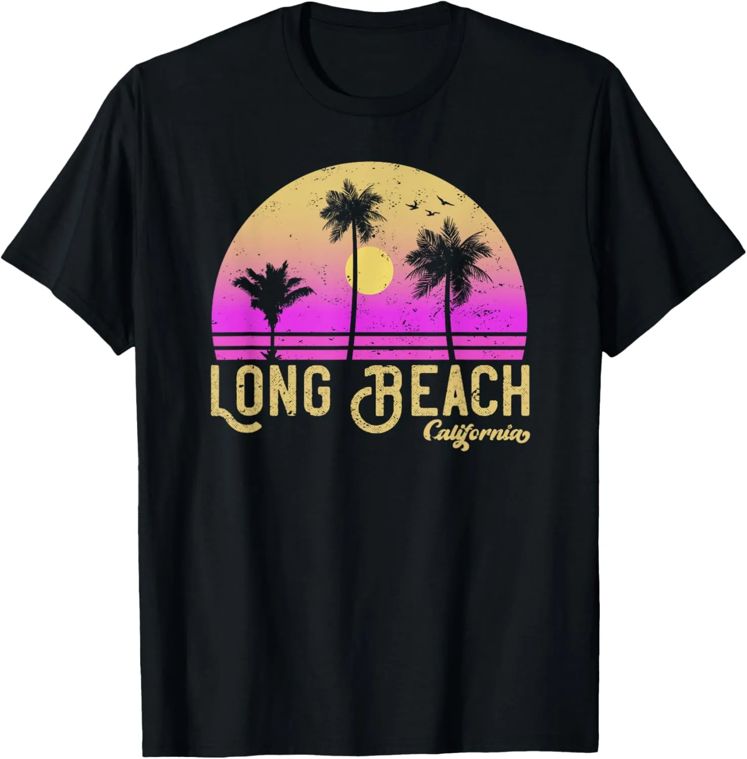 Long Beach California Retro Vintage Sunset T-Shirt