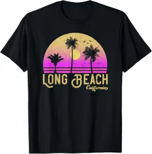 Long Beach California Retro Vintage Sunset T-Shirt