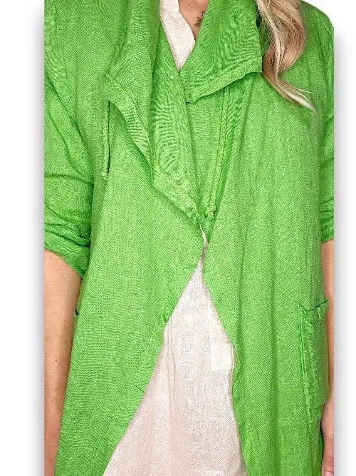 LONG DRAWSTRNG LINEN JACKET BRIGHT GREEN