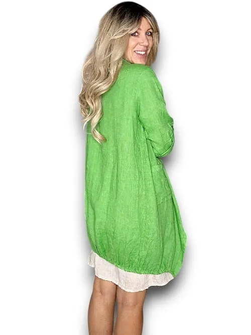 LONG DRAWSTRNG LINEN JACKET BRIGHT GREEN