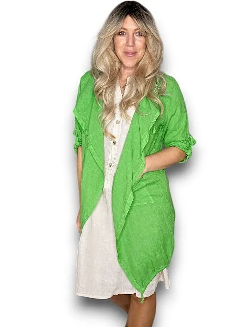 LONG DRAWSTRNG LINEN JACKET BRIGHT GREEN