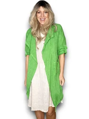 LONG DRAWSTRNG LINEN JACKET BRIGHT GREEN