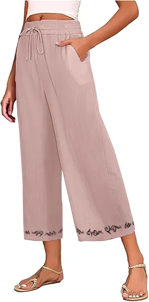 Loose Pants for Women Palazzo Wide Leg Summer Linen Pants 2025 Vacation Beach Slacks Baggy Comfy Long Trousers