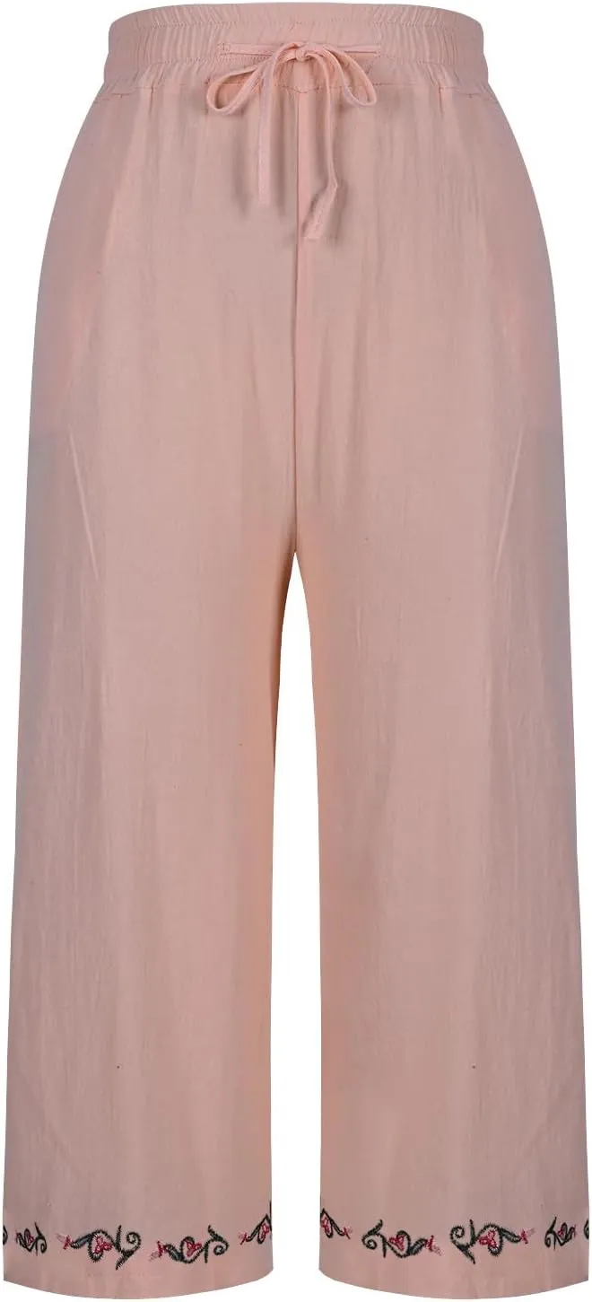 Loose Pants for Women Palazzo Wide Leg Summer Linen Pants 2025 Vacation Beach Slacks Baggy Comfy Long Trousers