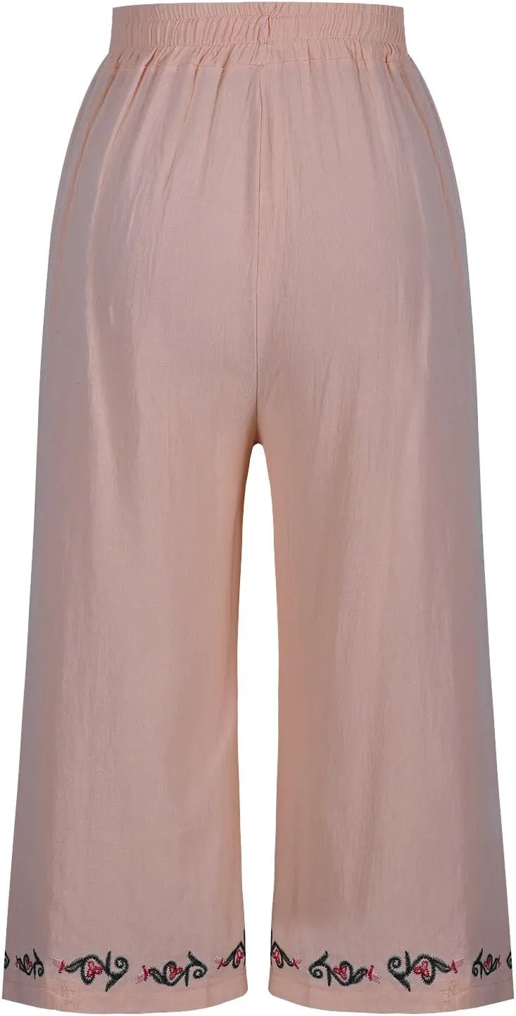 Loose Pants for Women Palazzo Wide Leg Summer Linen Pants 2025 Vacation Beach Slacks Baggy Comfy Long Trousers