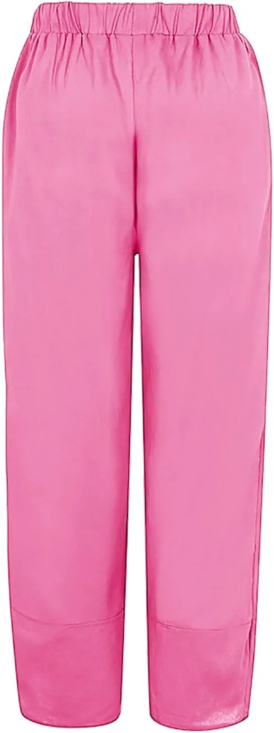 Lpmadey Women Cotton Linen Capris Pants Front Slit Elastic Waist Casual Pant Summer Solid Lounge Cropped Trouser with Pockets