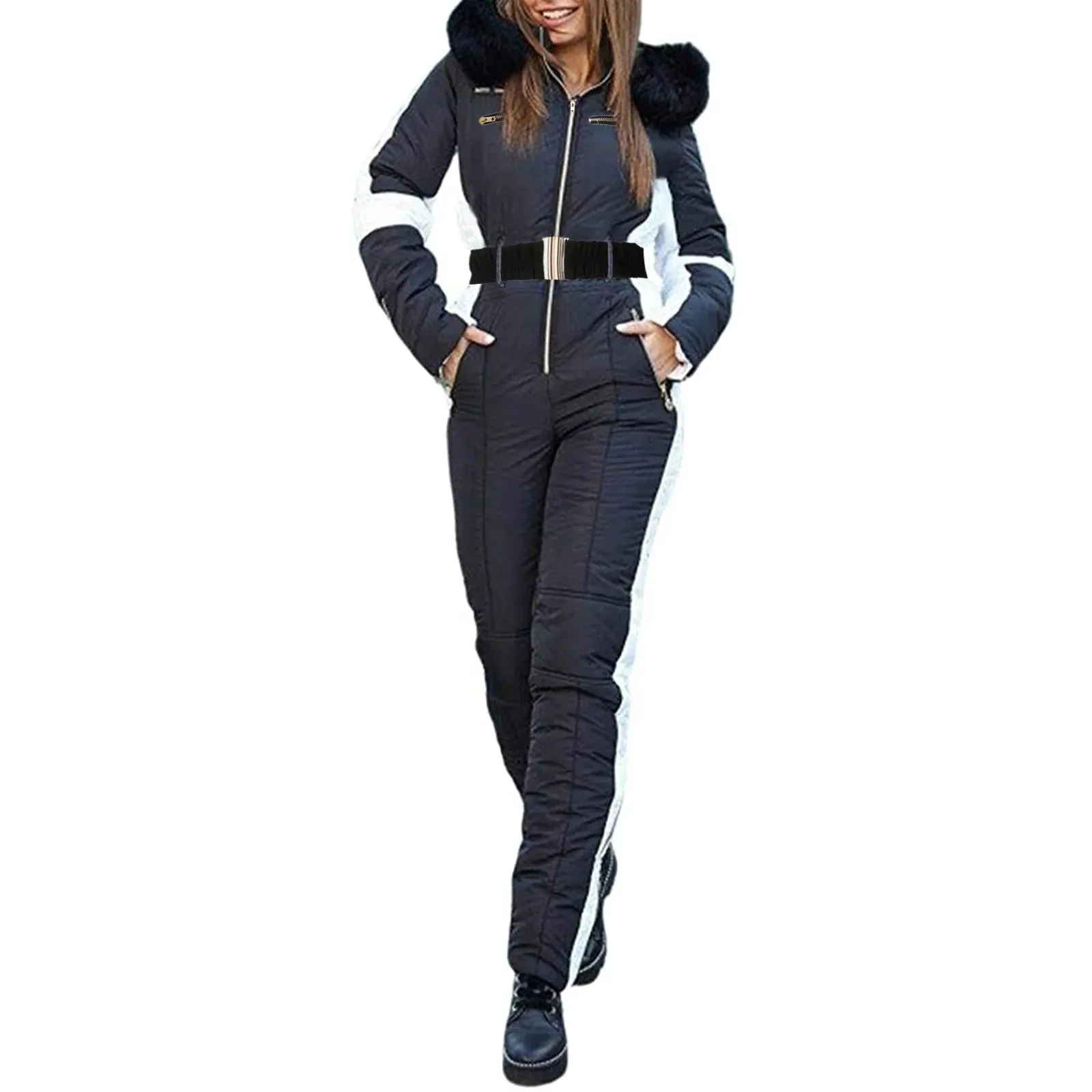 LVSANW Outdoor Ski Jumpsuit Thick Winter Warm Jumpsuit Woman'S Snowboard Skisuit Outdoor Sports Skiing Pant Set Zipper Ski Suit Clothes