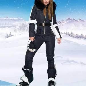 LVSANW Outdoor Ski Jumpsuit Thick Winter Warm Jumpsuit Woman'S Snowboard Skisuit Outdoor Sports Skiing Pant Set Zipper Ski Suit Clothes