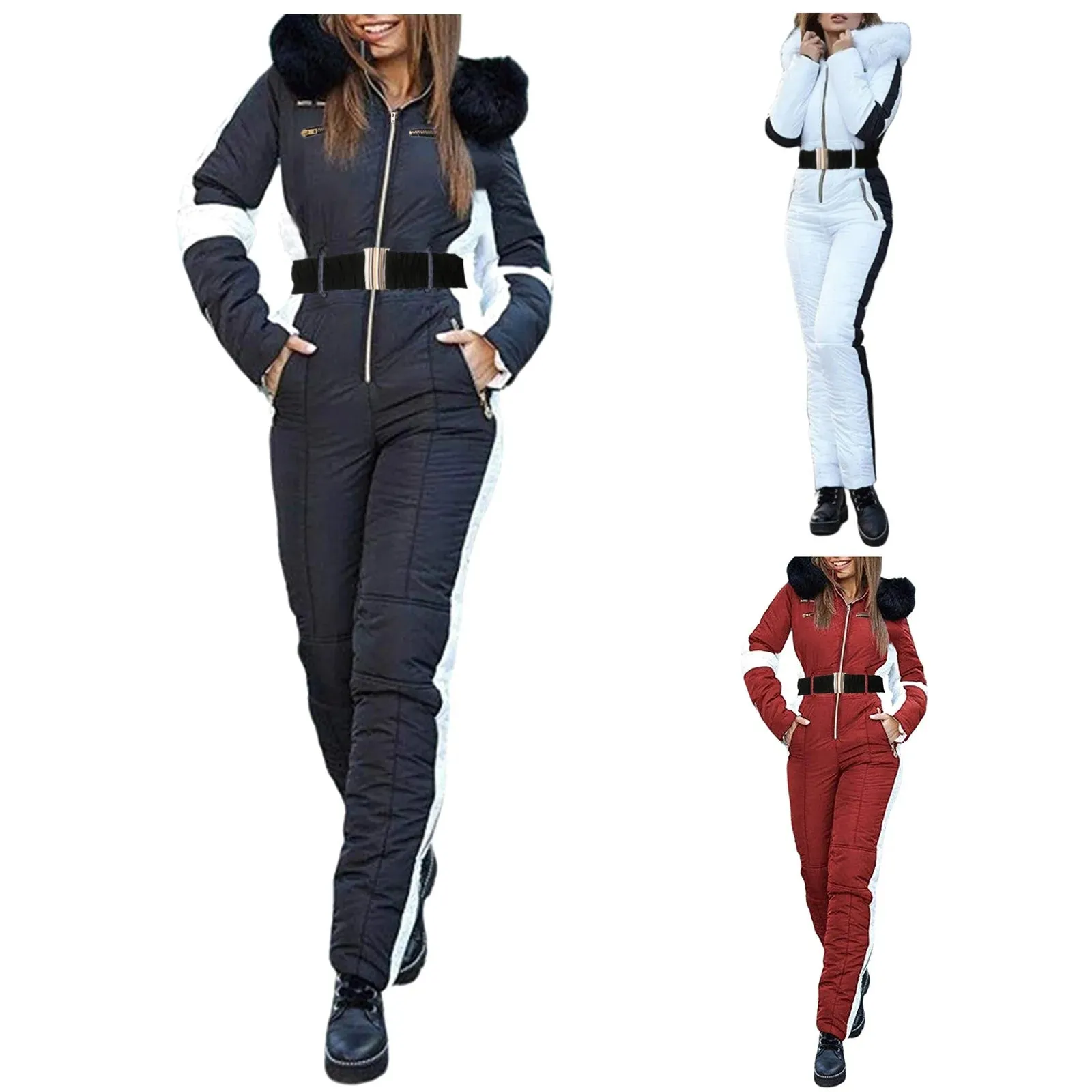 LVSANW Outdoor Ski Jumpsuit Thick Winter Warm Jumpsuit Woman'S Snowboard Skisuit Outdoor Sports Skiing Pant Set Zipper Ski Suit Clothes
