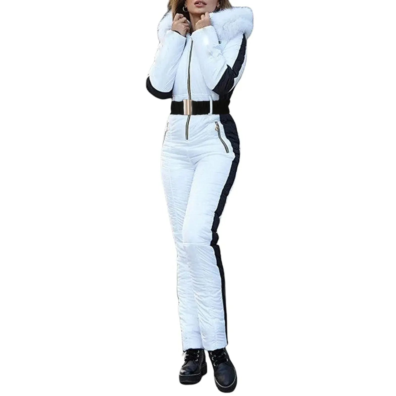 LVSANW Outdoor Ski Jumpsuit Thick Winter Warm Jumpsuit Woman'S Snowboard Skisuit Outdoor Sports Skiing Pant Set Zipper Ski Suit Clothes